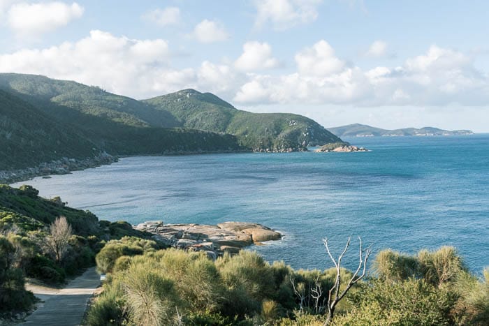 Landscape photo at WIlsons Promontory Lighthouse at the top of the hill looking back