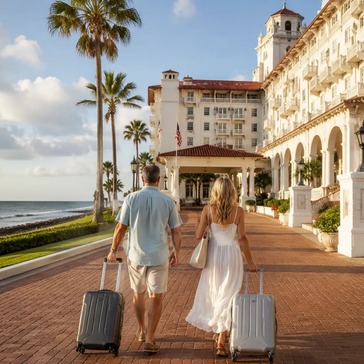 Realistic editorial photo of comfortable slip-on walking shoes beside cruise documents and carry-on bag on hotel floor,