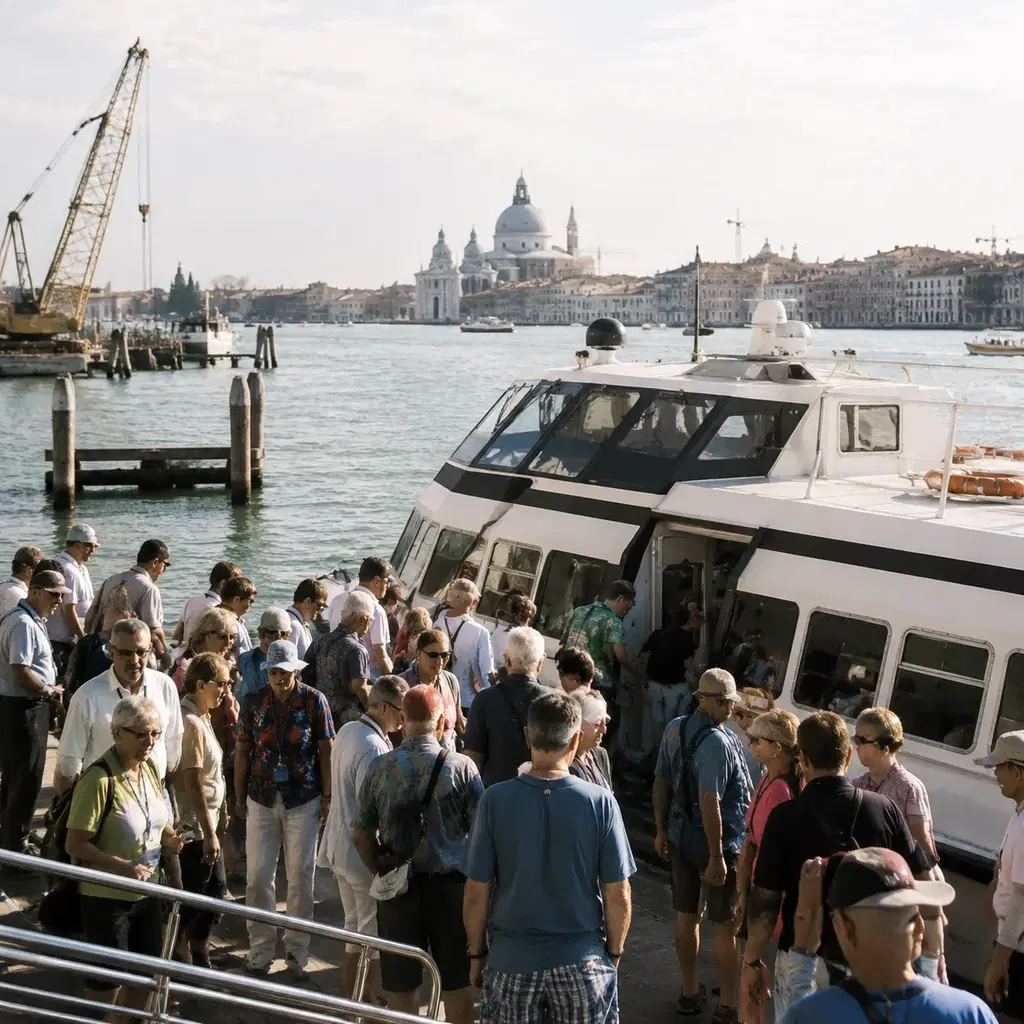 Venice canal bridge with gondolas