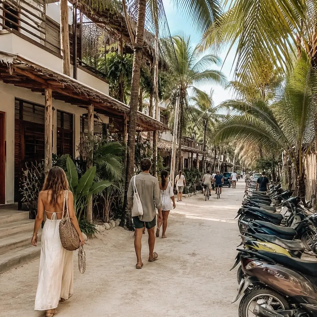 Tulum beach road with boutique hotels