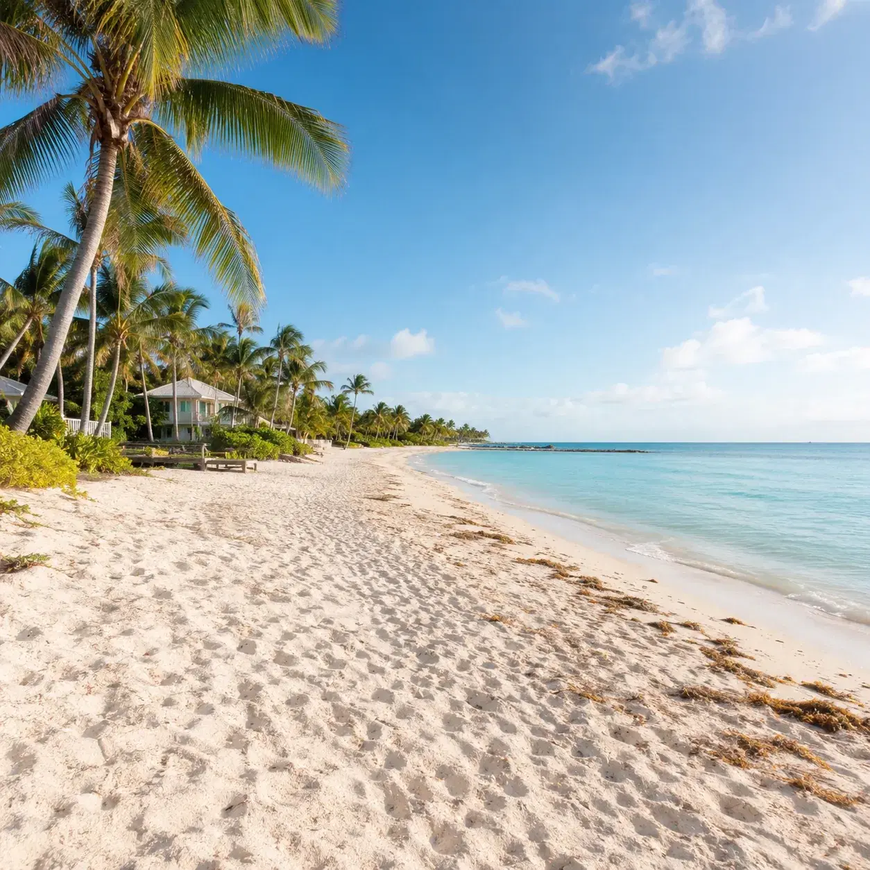 Realistic editorial photo of Florida beach vacation scene showing keys for wide sandy beaches, bright coastal setting, w