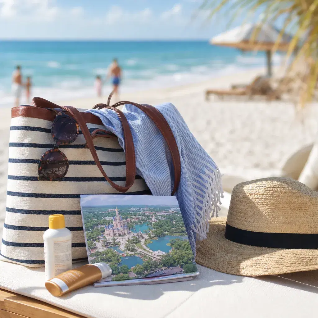 Realistic editorial photo of Florida beach vacation scene showing orlando add-on days are easy from the beach, bright co