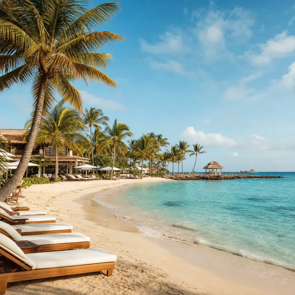 Realistic editorial photo of Punta Cana all-inclusive resort scene showing punta cana to feel like a small island escape