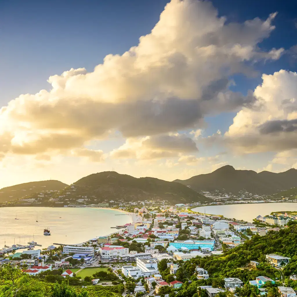 Coastal town and bay on St. Maarten