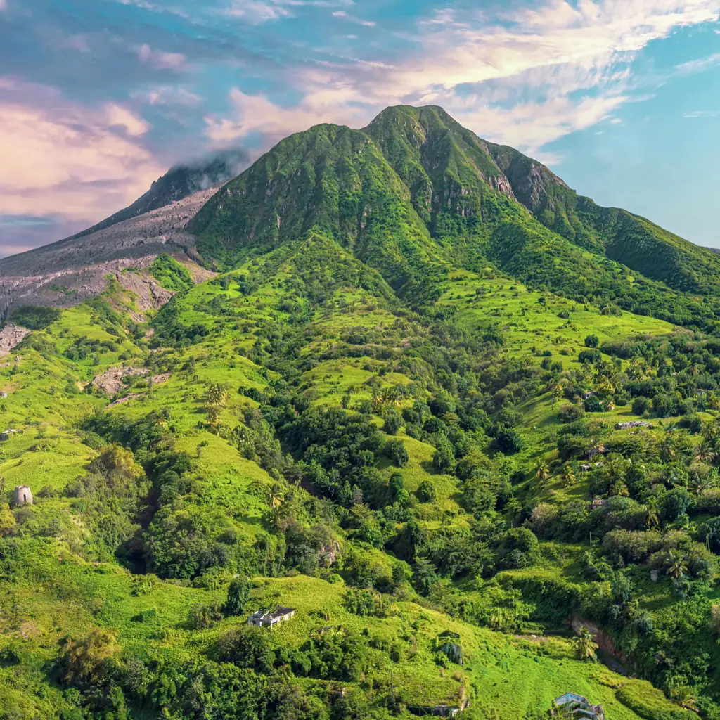 Chances Peak and the green slopes of Soufriere Hills on Montserrat