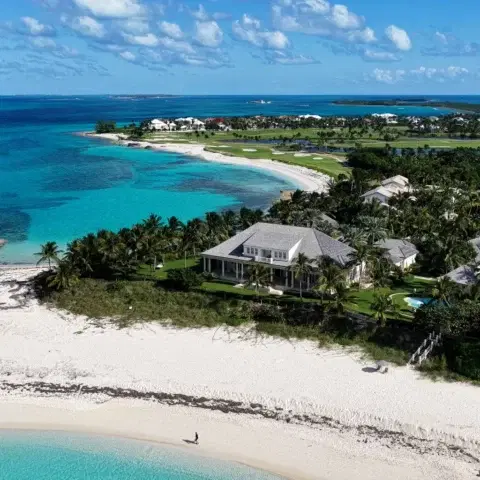 Aerial view of Cabbage Beach on Paradise Island in Nassau, Bahamas