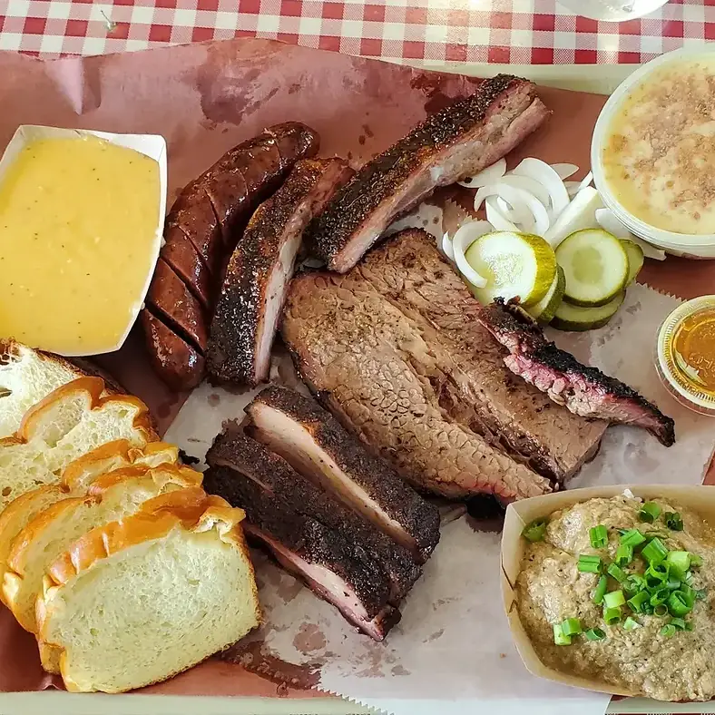 Goldee's Barbecue barbecue food, photo credited to @therealbkawada on Instagram.