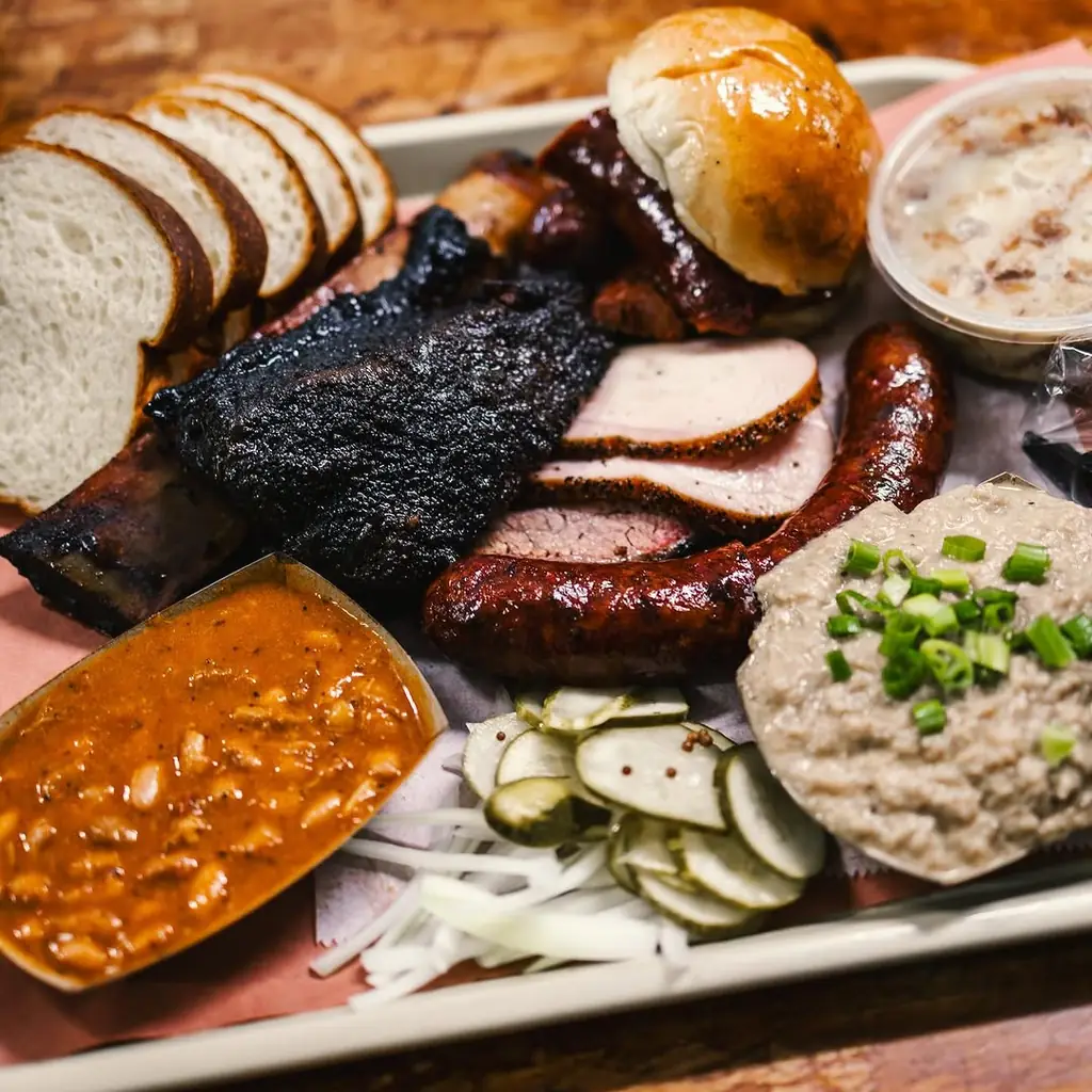 Goldee's Barbecue barbecue food, photo credited to @goldeesbbq on Instagram.
