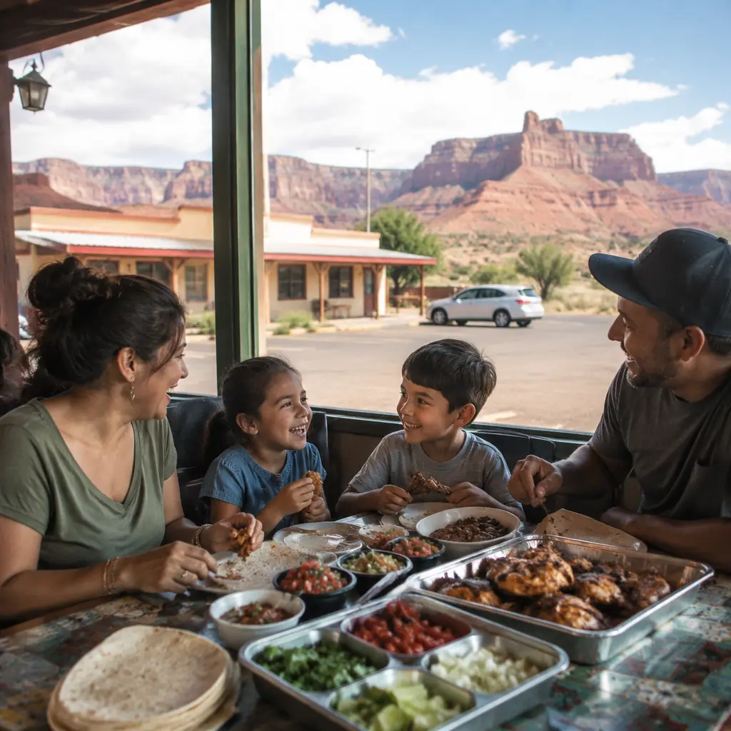 generic southwestern roadside restaurant with flame grilled chicken fresh salsa tortillas and family meal trays no logos