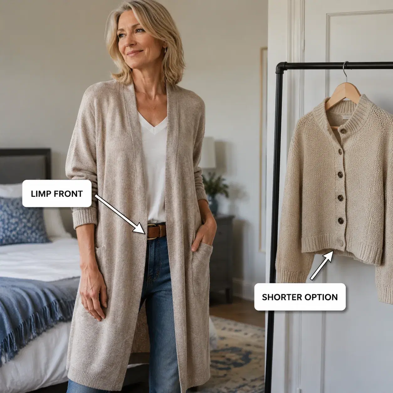 Create a premium educational fashion photograph designed for a modern lifestyle article. SUBJECT: realistic woman over 5