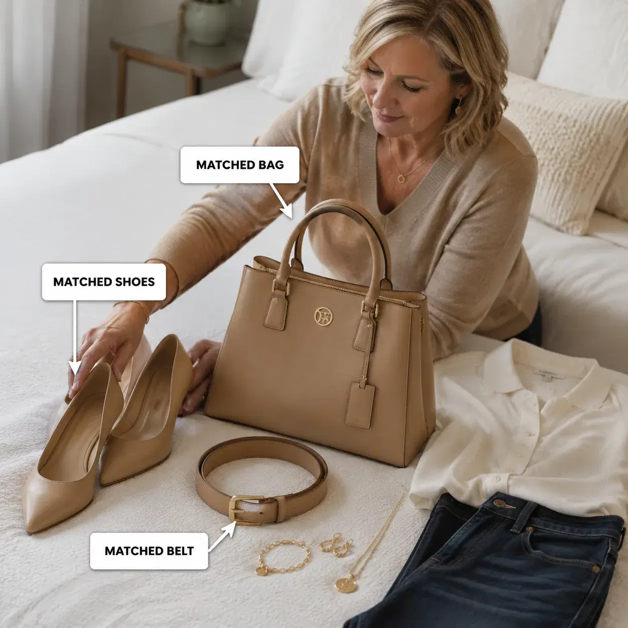 Create a premium educational fashion photograph designed for a modern lifestyle article. SUBJECT: realistic woman over 5