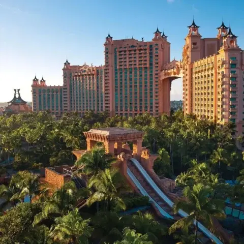 The Royal towers and Aquaventure grounds at Atlantis Paradise Island in Nassau