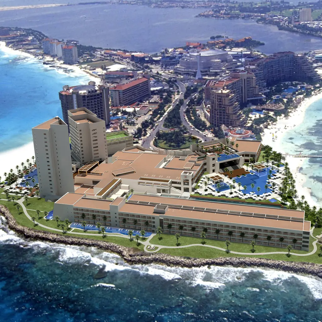 Aerial view of Hyatt Ziva Cancun and the surrounding Cancun coastline