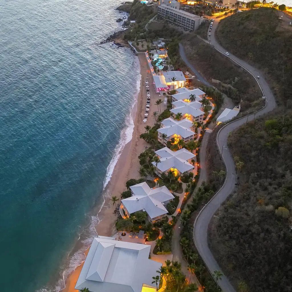 Aerial view of the resort shoreline at Frenchman's Reef in St. Thomas