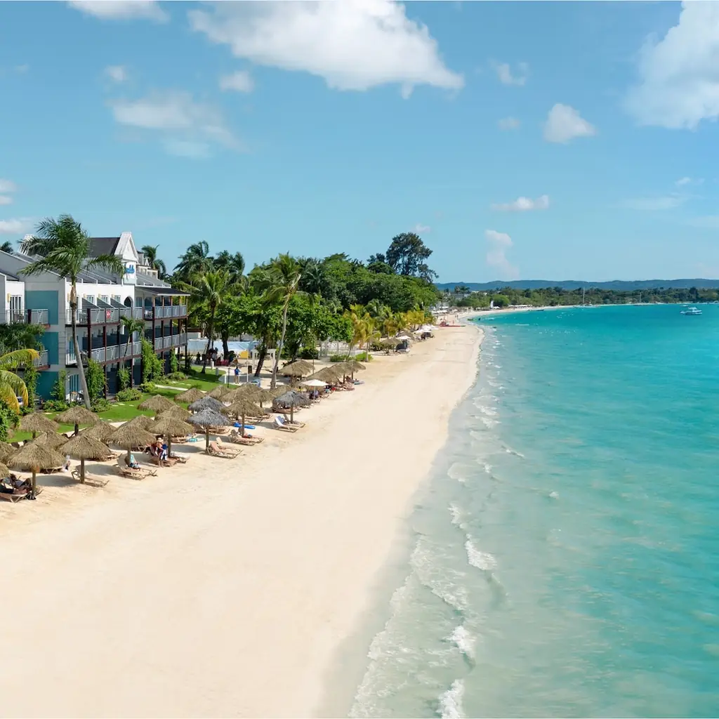 Aerial view of Sandals Negril along Seven Mile Beach in Jamaica