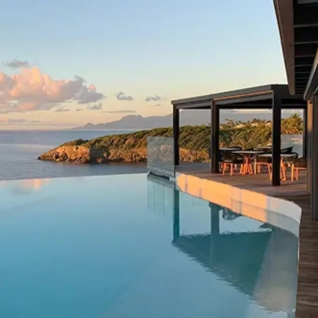 Infinity pool overlooking the coast at La Toubana Hotel and Spa in Guadeloupe