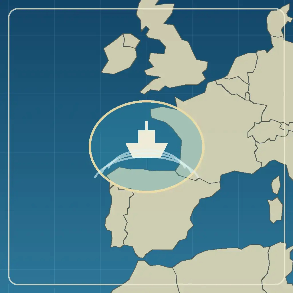 Editorial locator map for Bay of Biscay, France and Spain