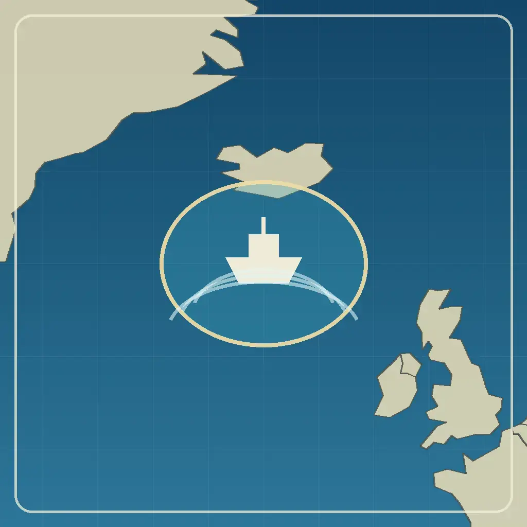 Editorial locator map for North Atlantic South of Iceland