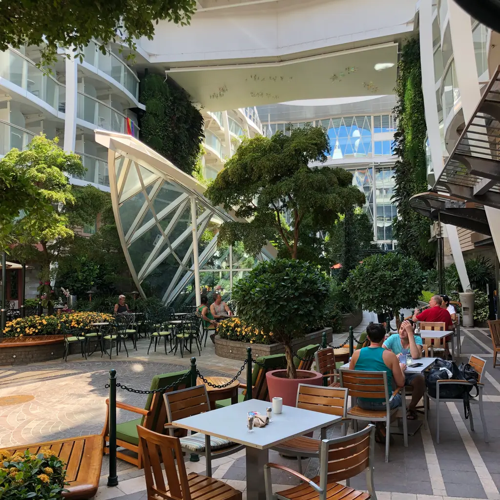 The open-air Central Park neighborhood aboard Oasis of the Seas