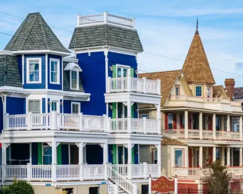 Colorful Victorian houses along Beach Avenue in Cape May, New Jersey