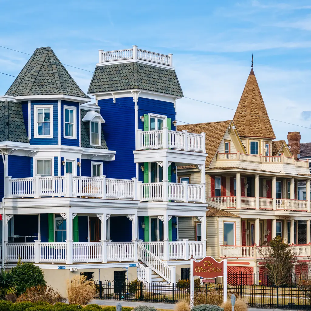Colorful Victorian houses along Beach Avenue in Cape May, New Jersey