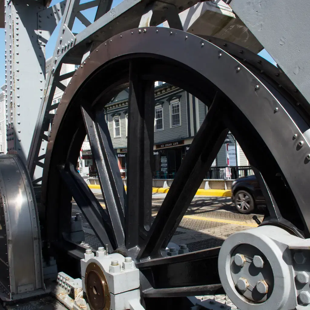 Large wheel in the mechanism of the Mystic River Bascule Bridge in Connecticut
