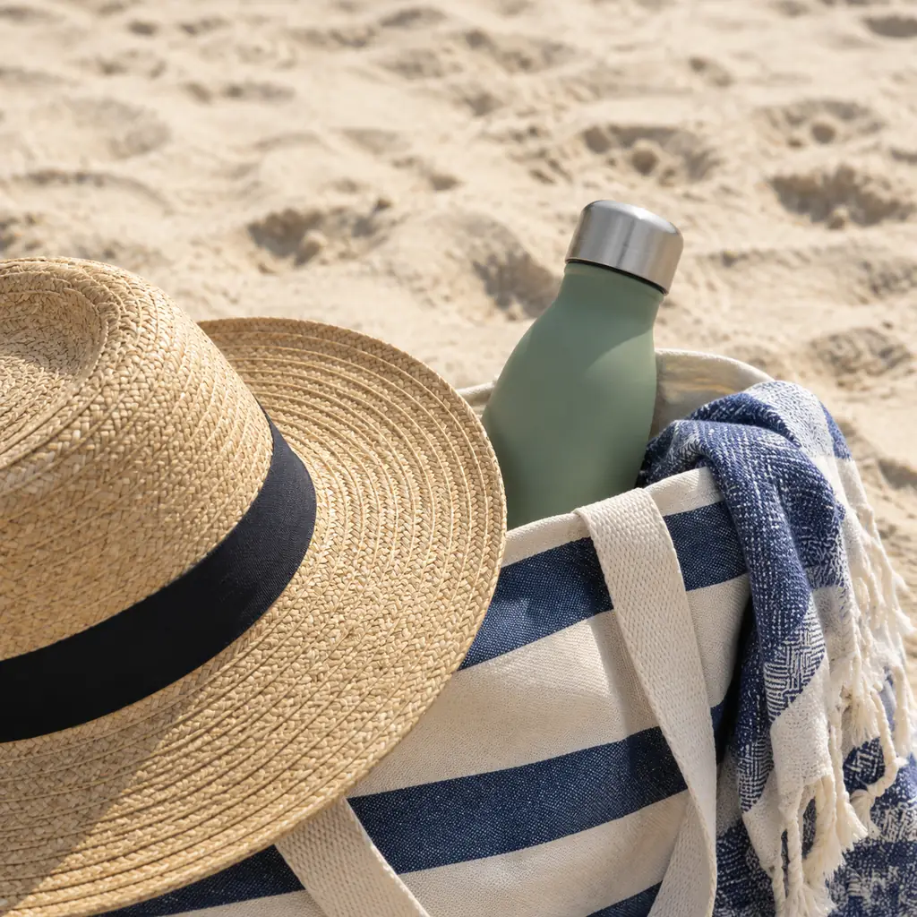 Illustration of preparing for a beach walk, not a current Flagler Beach access photograph
