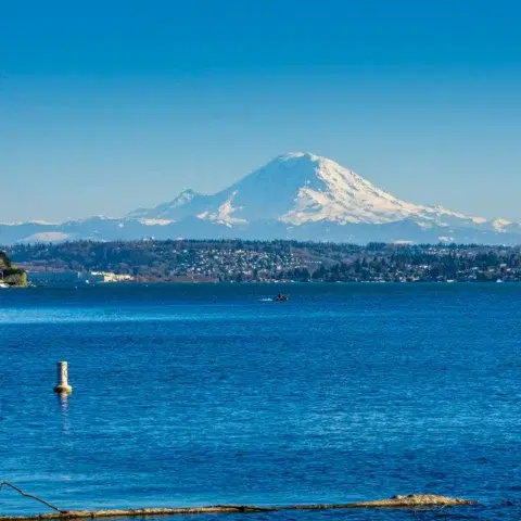 Lake Washington with Mount Rainier in the distance.