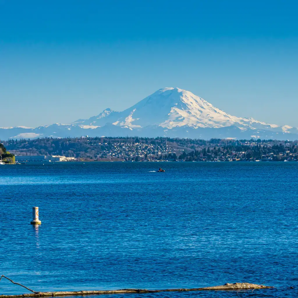 Lake Washington with Mount Rainier in the distance.