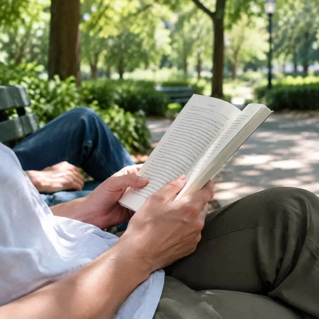 Illustration of a park break before a performance, not a photograph of Lithia Park