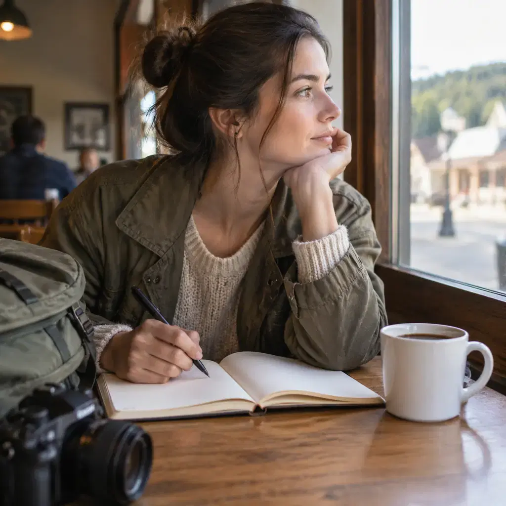 Illustration of a road-trip pause, not a photograph of Pioche
