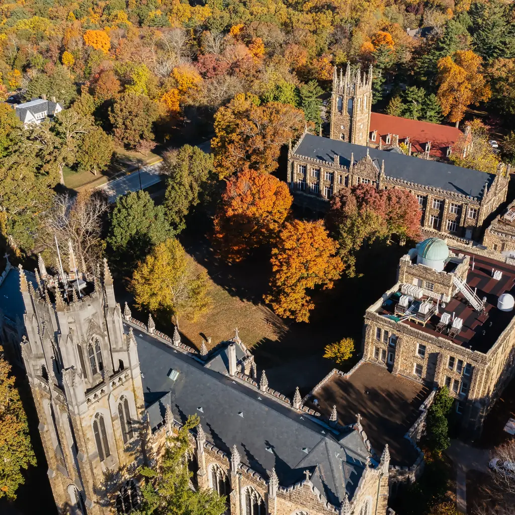Autumn trees surround the University of the South campus in Sewanee, Tennessee.