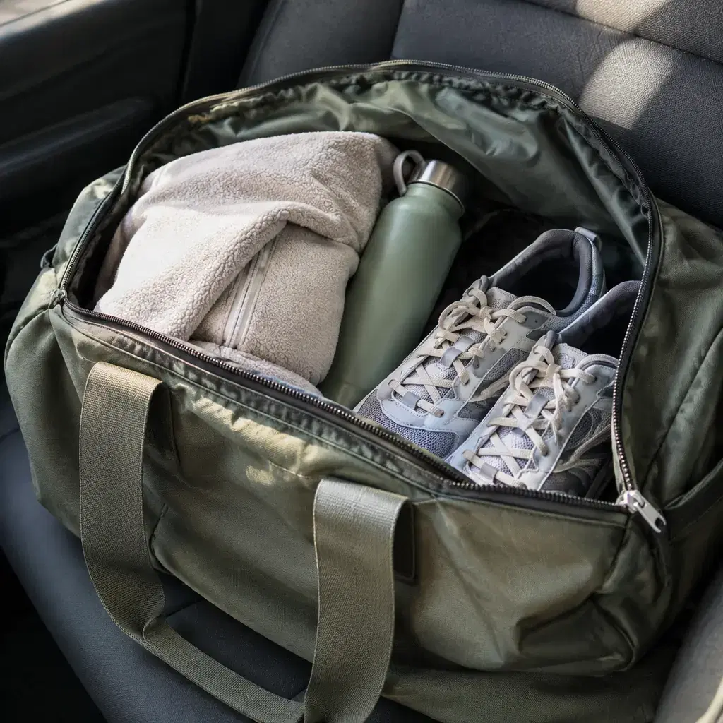 Illustration of packing for a mountain day, not a named location
