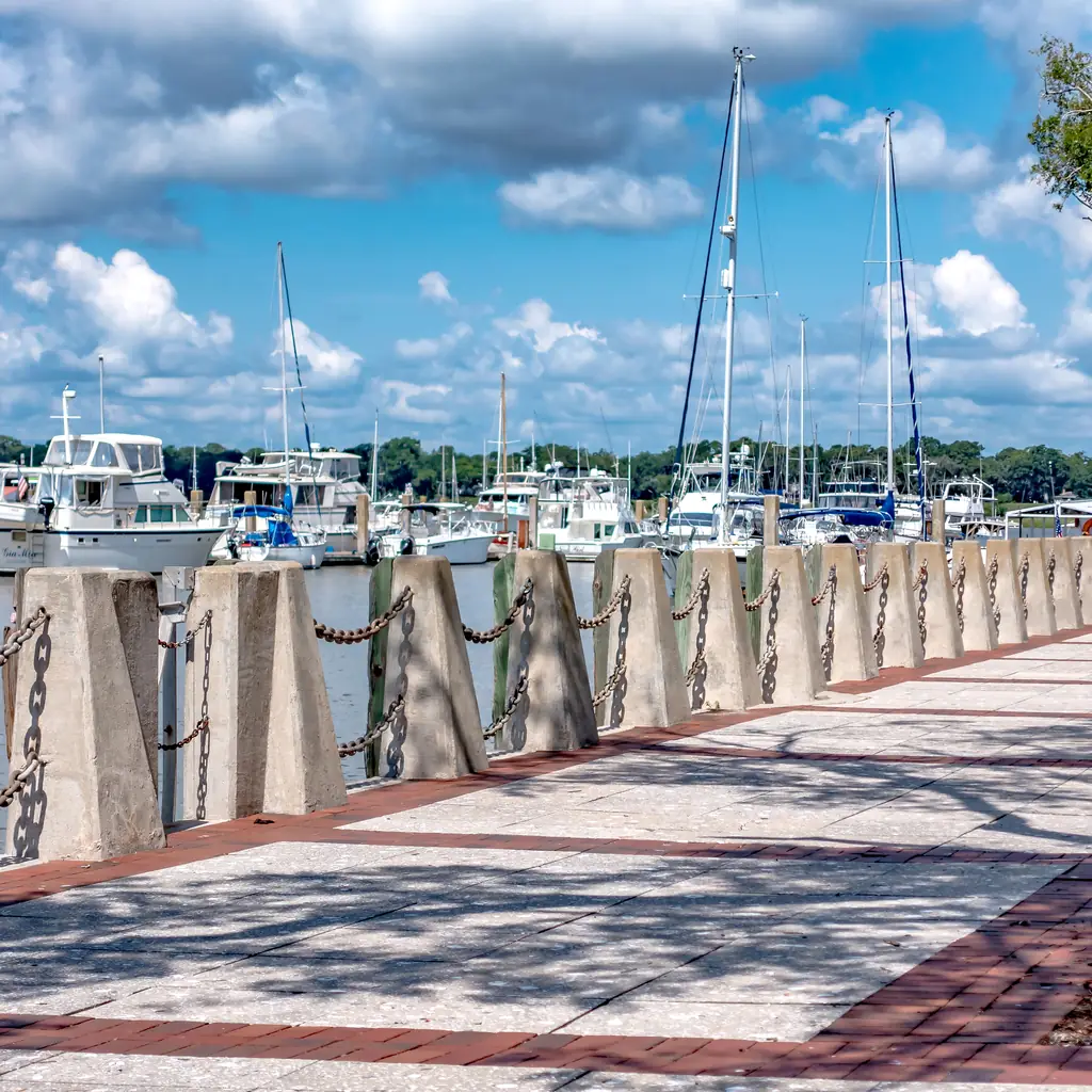 The waterfront promenade and marina in Beaufort, South Carolina