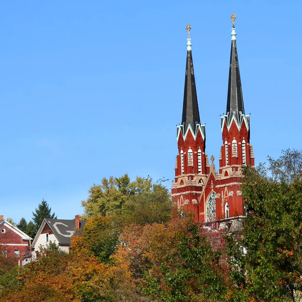 Historic twin-spired church in Oil City, Pennsylvania.