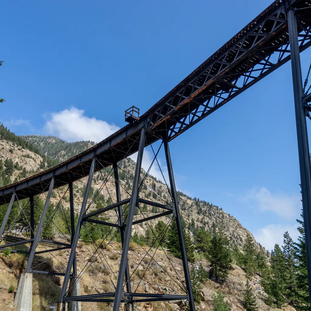 The elevated Georgetown Loop Railroad trestle in Colorado.
