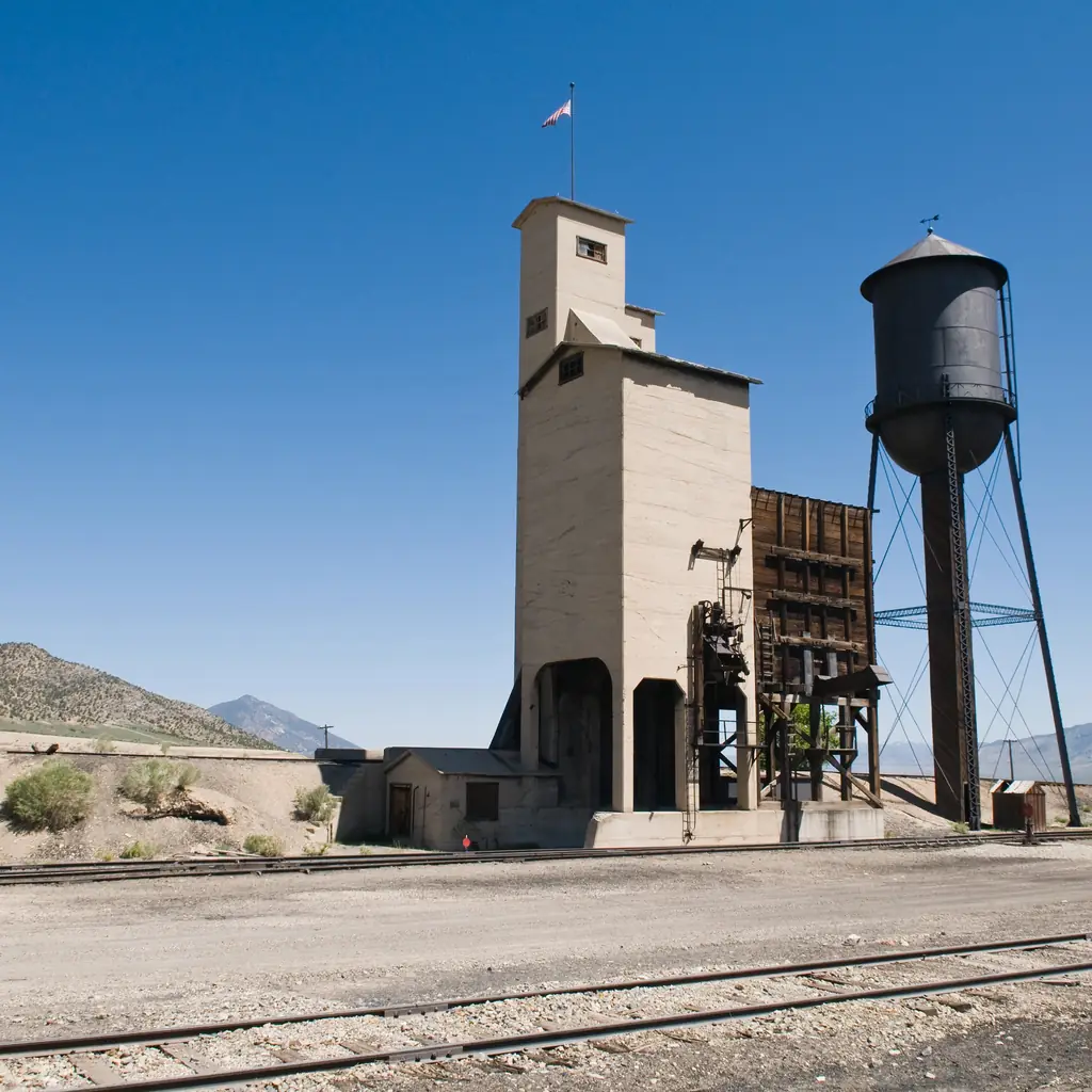 Railway coal and water towers in Ely, Nevada.