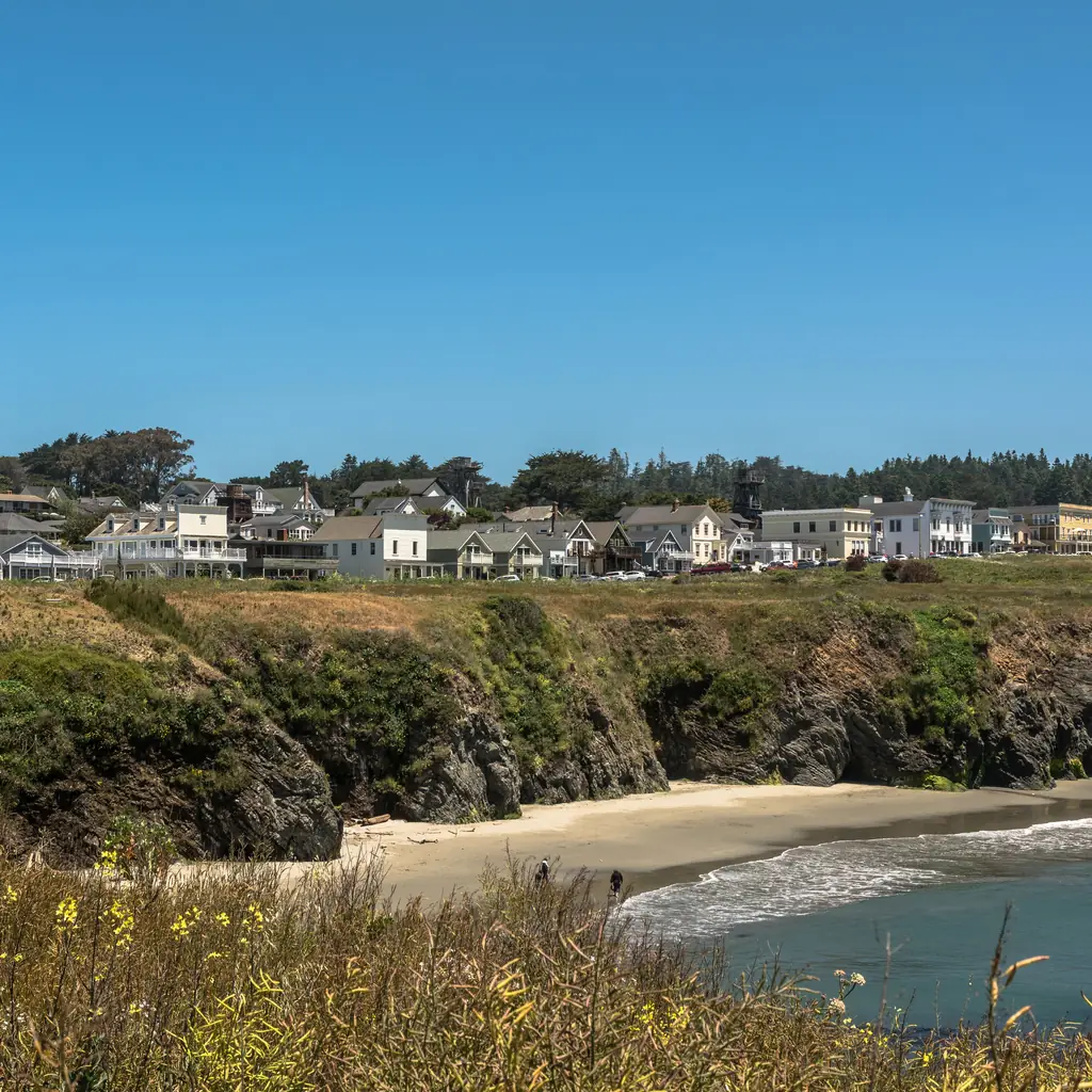 Mendocino village above the California coastline.