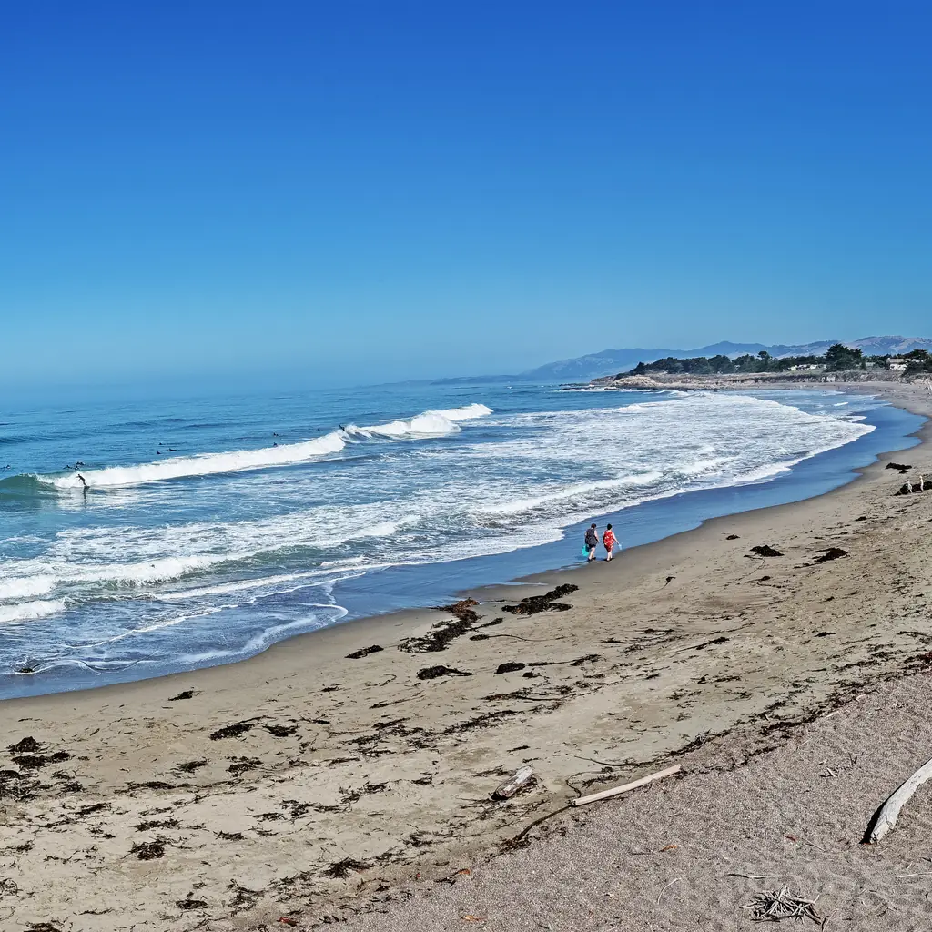 Blue Pacific waves along Moonstone Beach near Cambria, California.