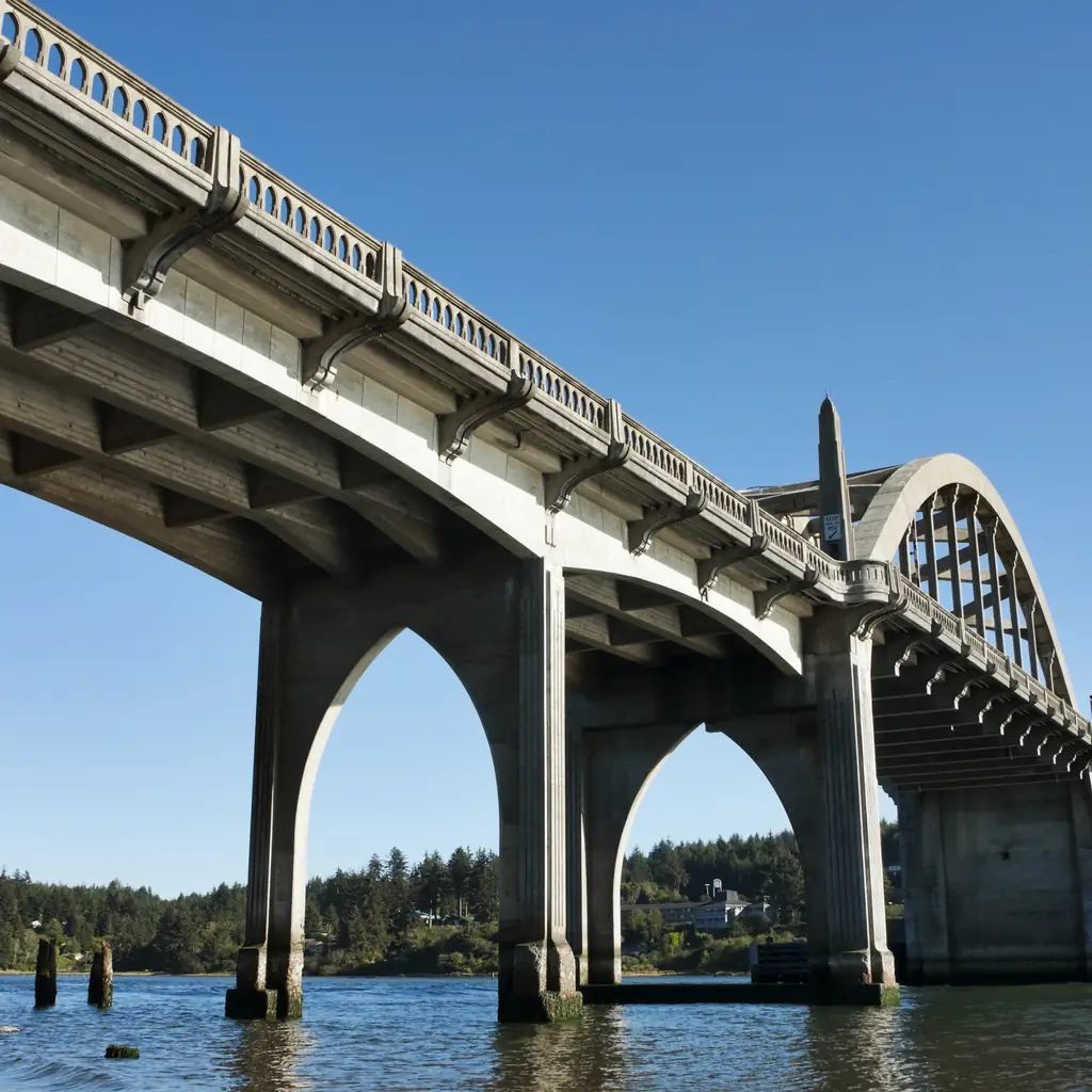Arches of the Siuslaw River Bridge at Florence, Oregon.