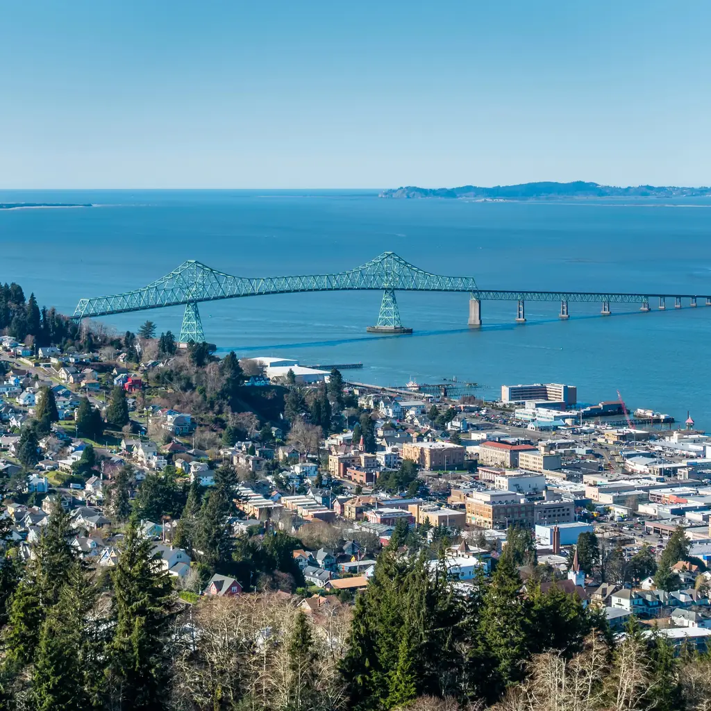 Astoria, Oregon, overlooks the Columbia River and Astoria–Megler Bridge.