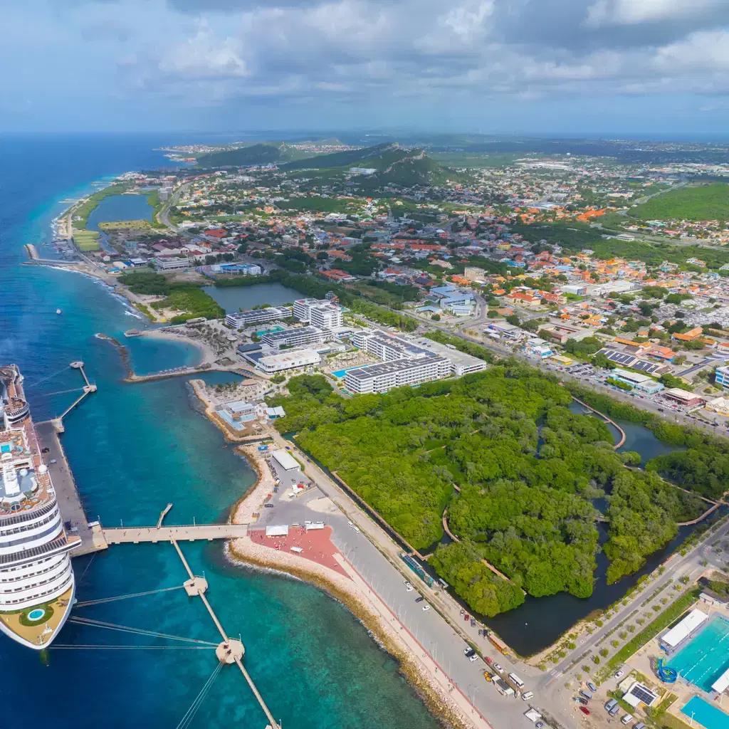 Colorful coastal buildings near Otrobanda in Curacao