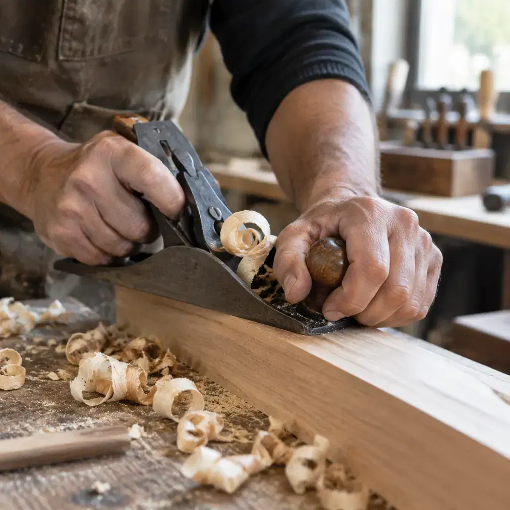 Illustration of a traditional woodworking demonstration, not the Wilson Museum