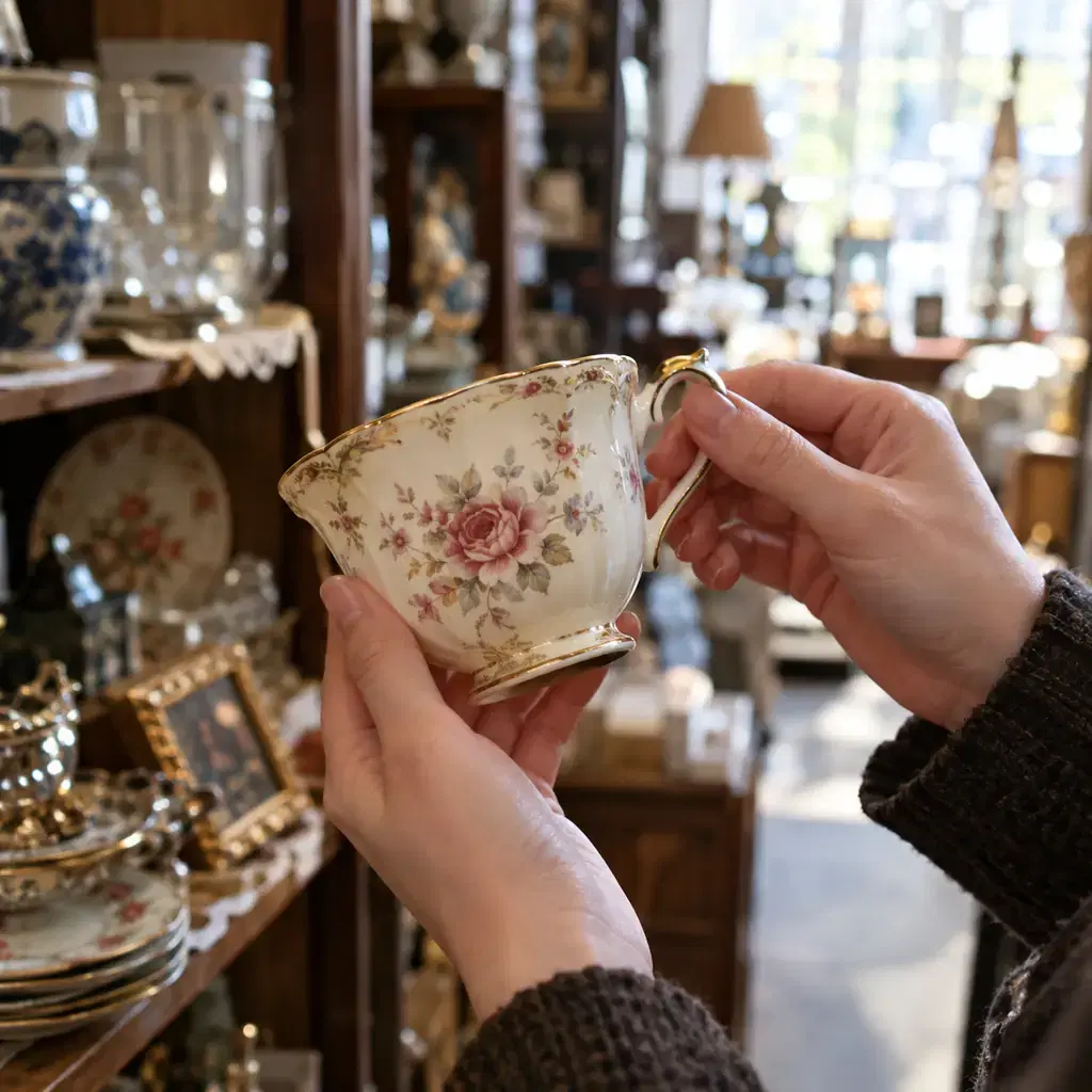 Illustration of antique shopping, not a named Micanopy shop