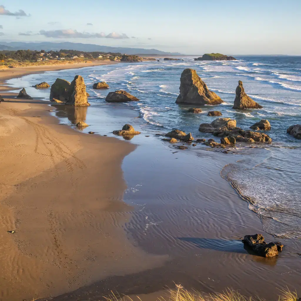 Sea stacks on the coast at Bandon, Oregon.