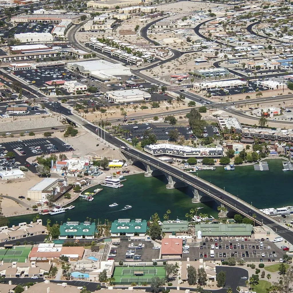 The relocated London Bridge spanning the Bridgewater Channel in Lake Havasu City