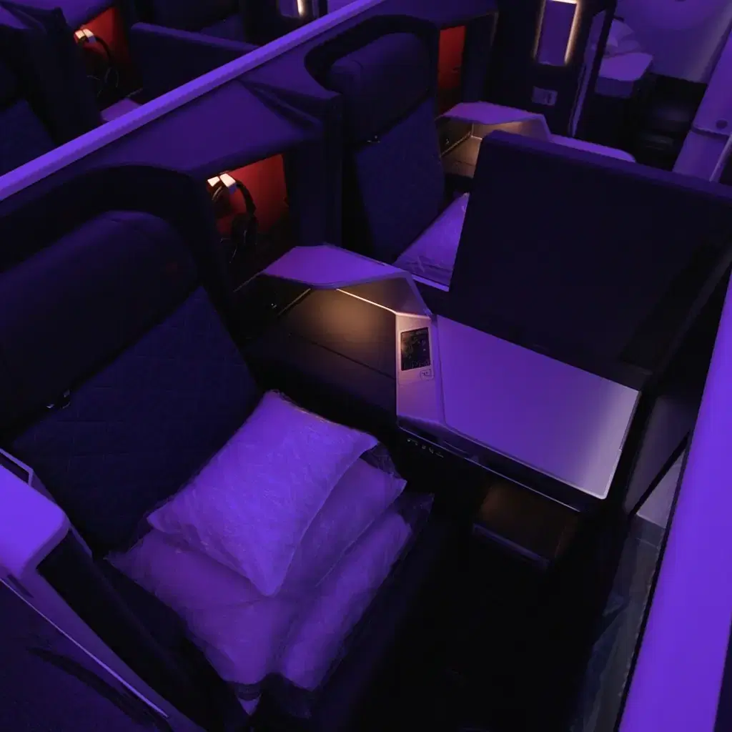 A Delta One Suite on an Airbus A350 with its sliding privacy door closed
