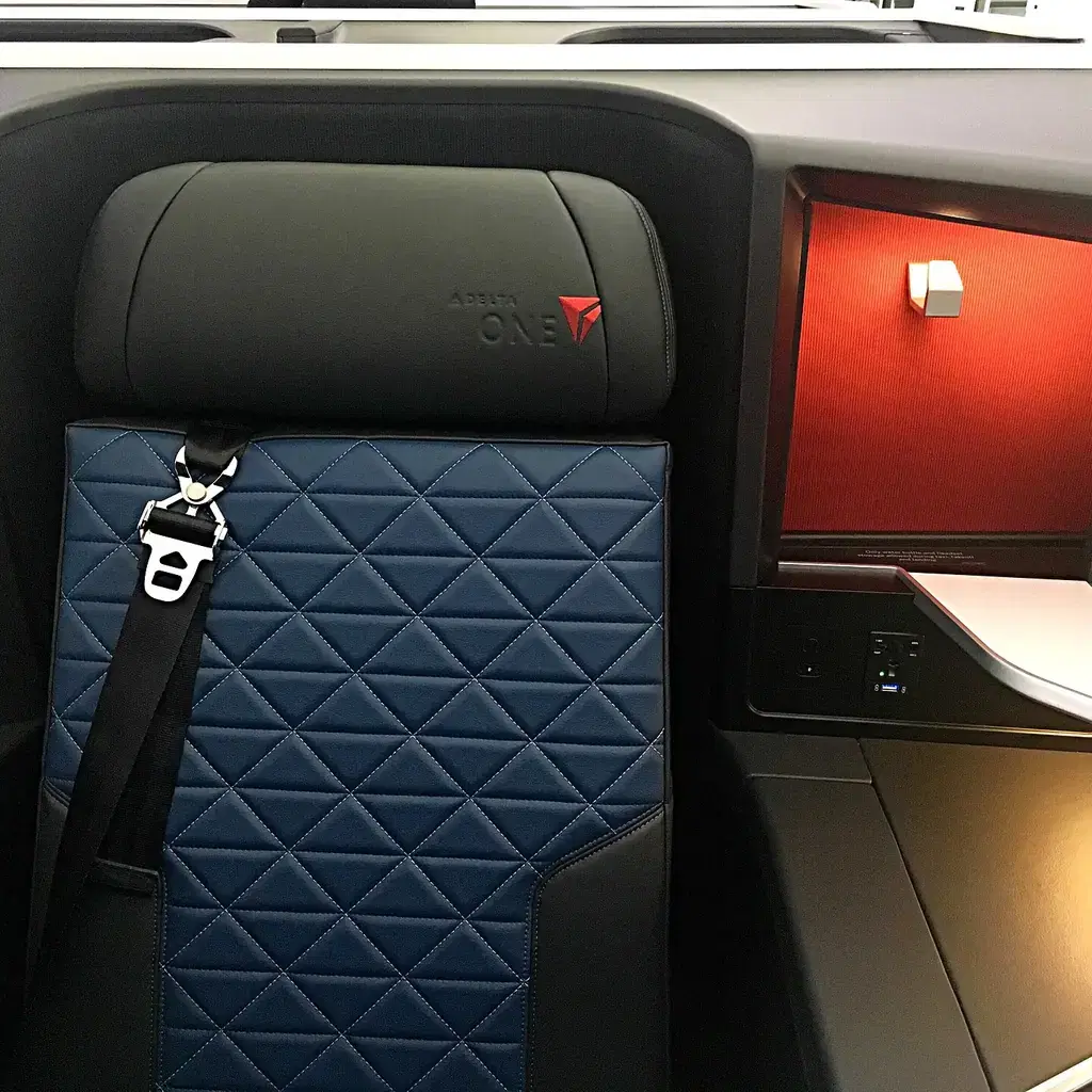 A Delta One suite seat on a Delta Air Lines Airbus A350
