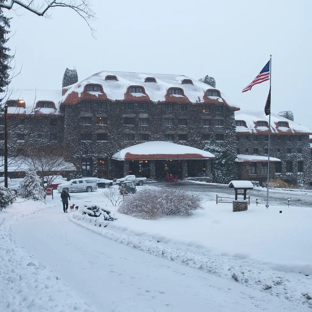 The Omni Grove Park Inn in Asheville, North Carolina, after a snowfall