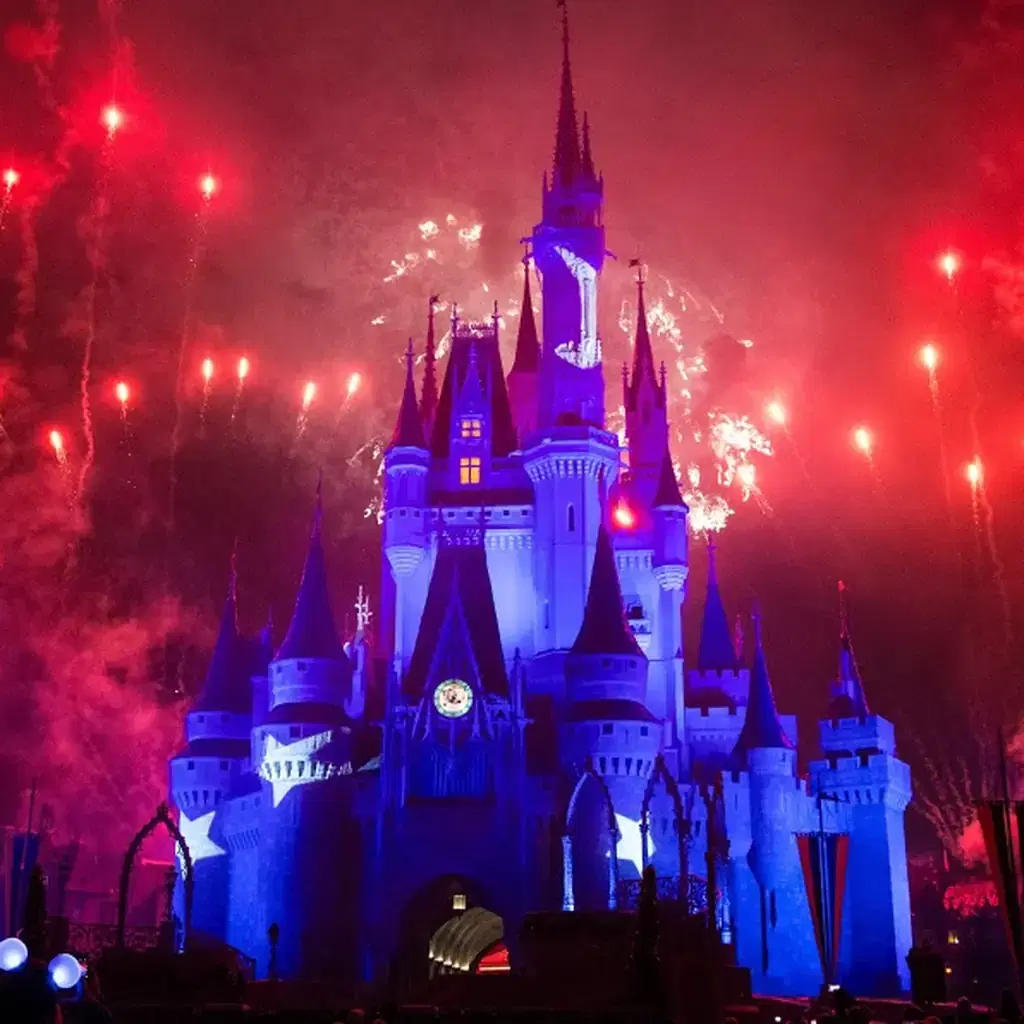 Fireworks over Cinderella Castle at Magic Kingdom, illustrating Extended Evening Hours as a Deluxe and Deluxe Villa perk.